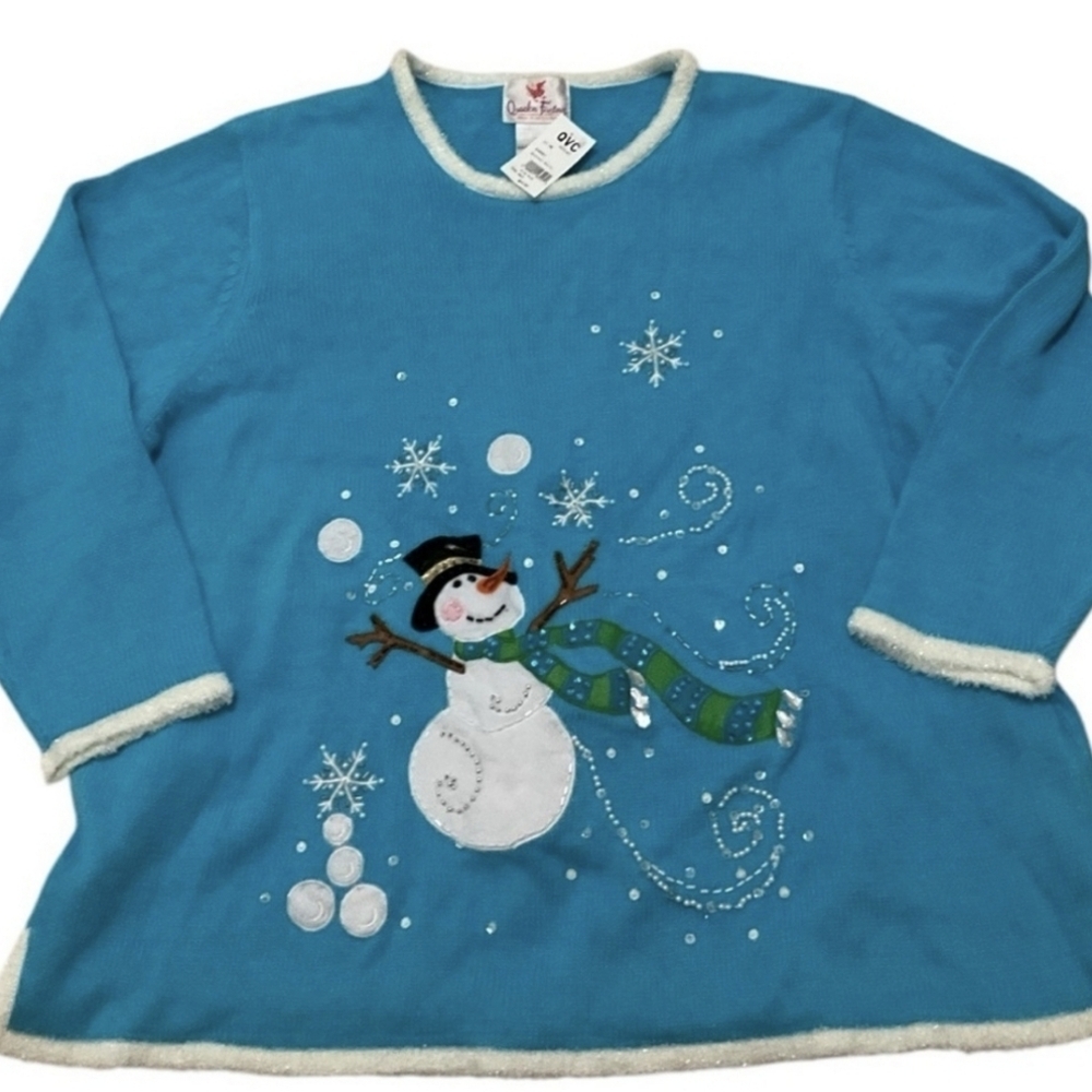 Quacker Factory Blue Snowman Christmas Sweater Light's Up Size 3X NWT